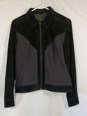 EUC Vintage Revue Black Suede Edge Jacket Womens Size Medium Fall Western